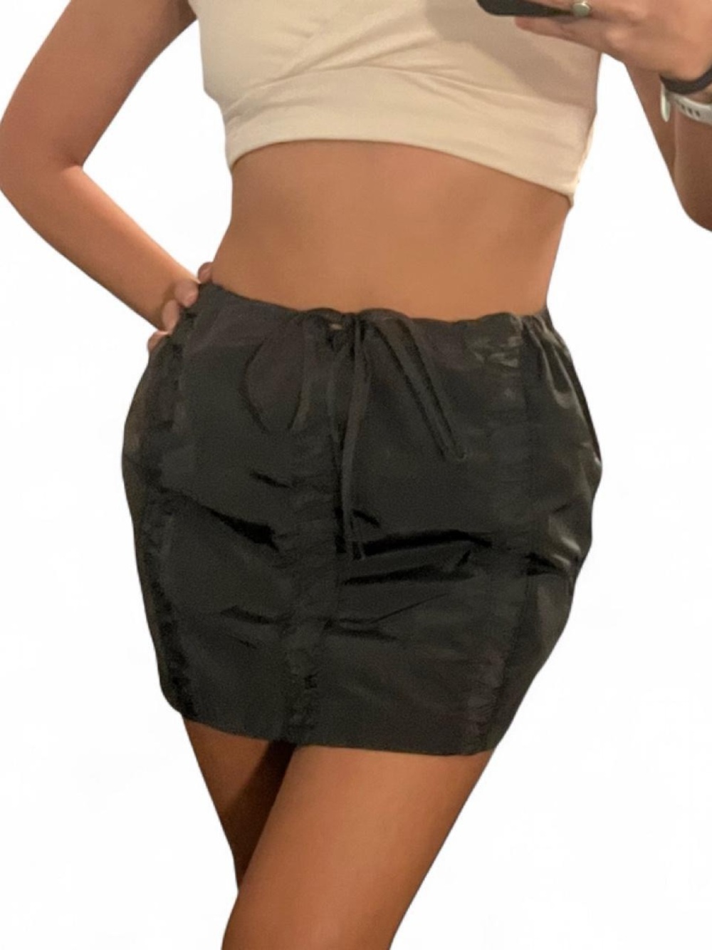 White Fox Boutique Black Drawstring Mini Skirt with Pockets